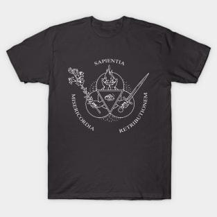 Wisdom, Mercy, Retribution. (White) T-Shirt